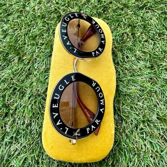 New Gucci GG0113S Oversized Round Black Women Sunglasses